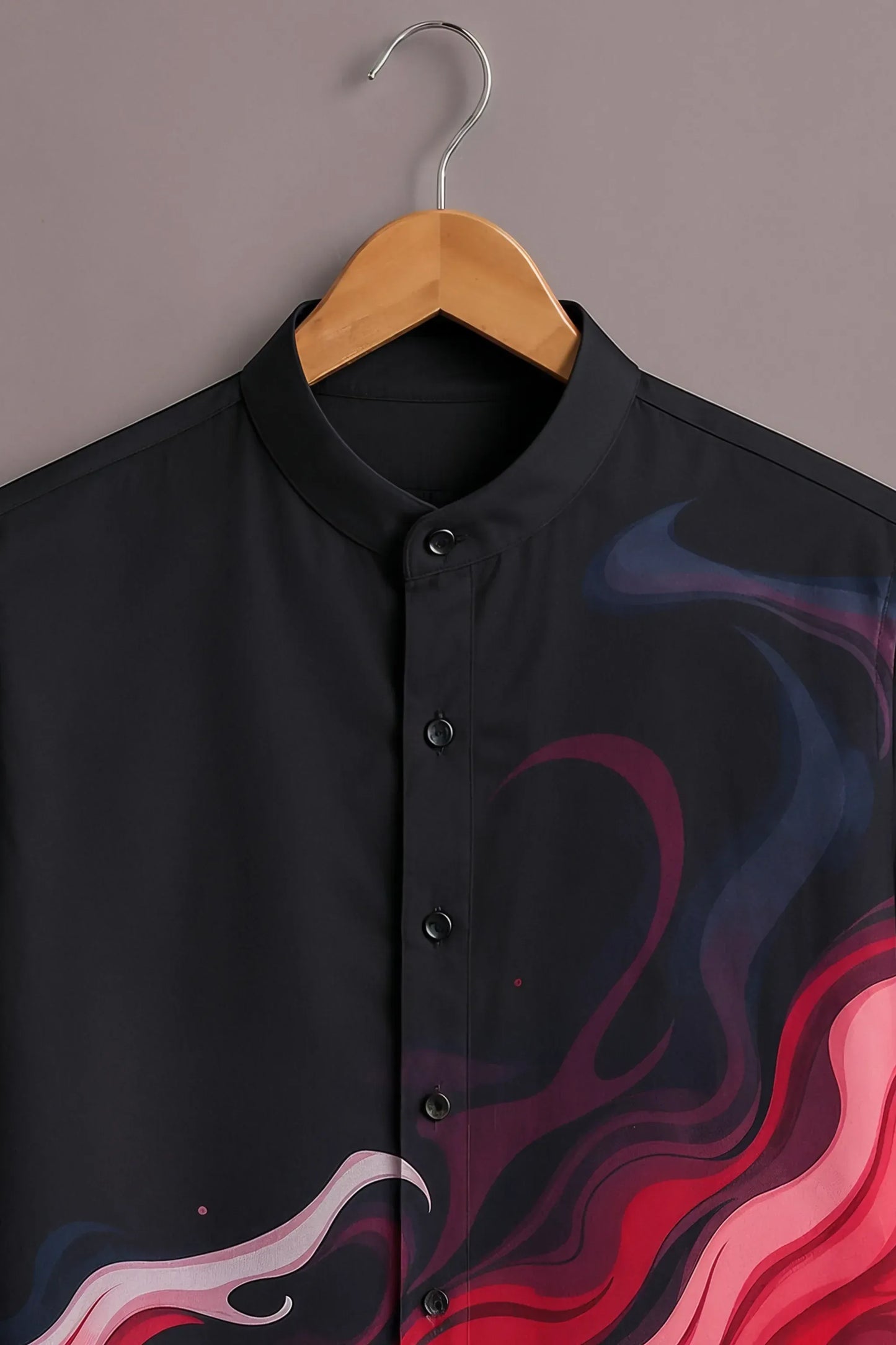 Premium Black Red Abstract Wave Mandarin Collar Shirt