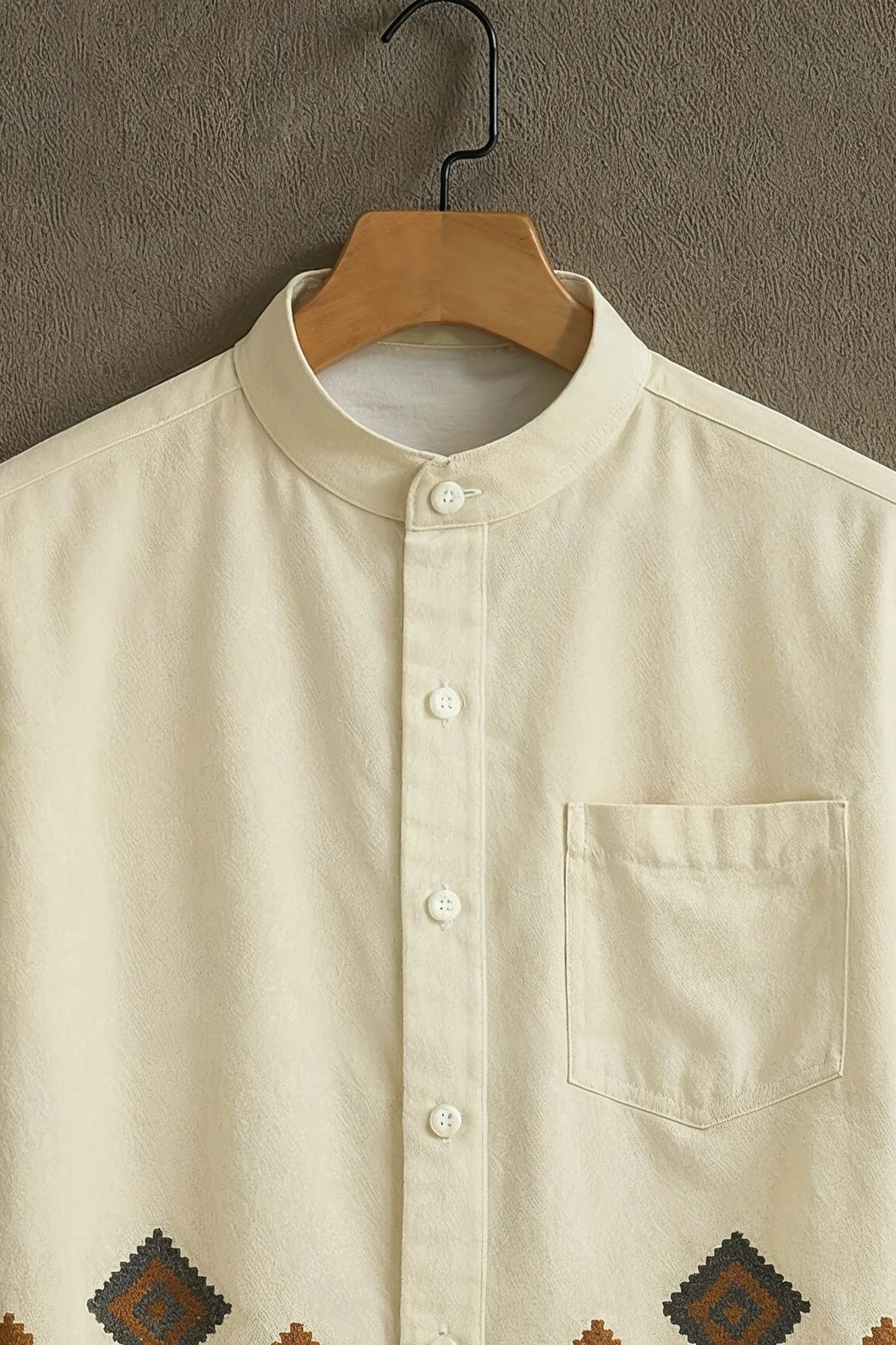Premium Embroidered Floral Geometric Mandarin Collar Shirt