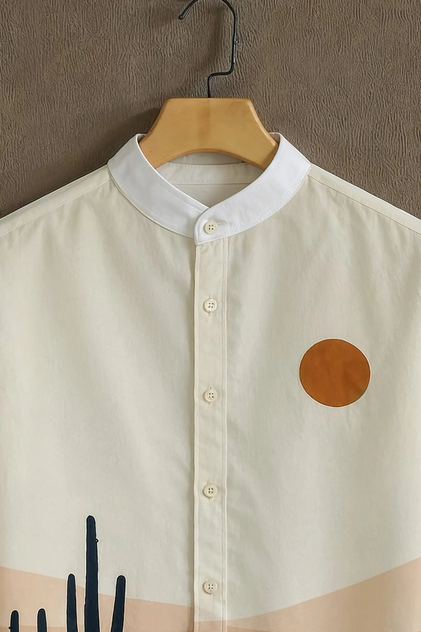 Premium Desert Cactus Sunset Graphic Mandarin Collar Shirt