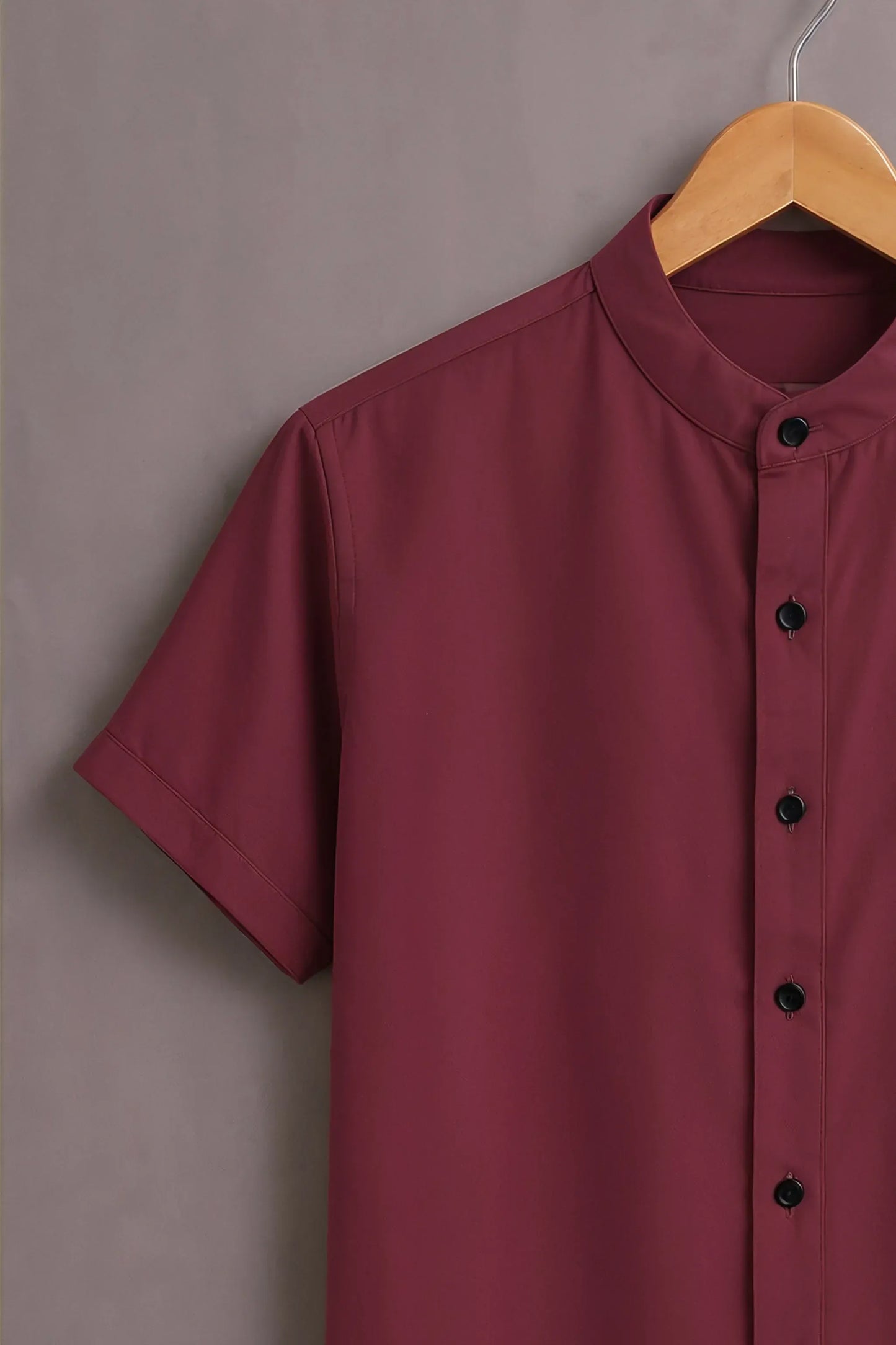 Premium Maroon Palm Tree Embroidered Mandarin Collar Shirt